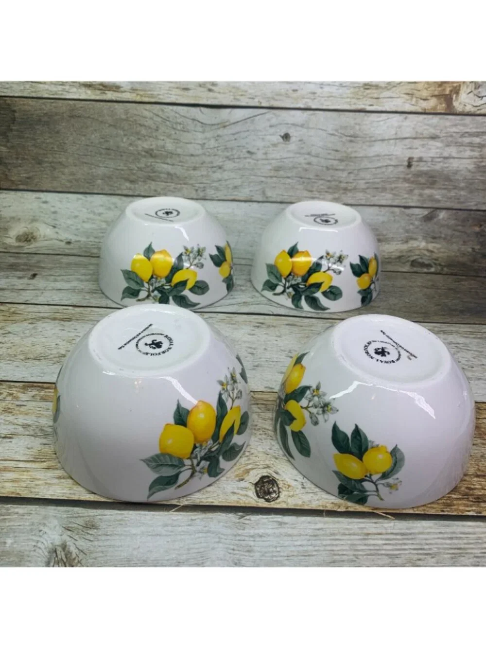Royal Norfolk LEMON Branch Yellow Green Smooth Stoneware Soup Cereal Bowls Set 4